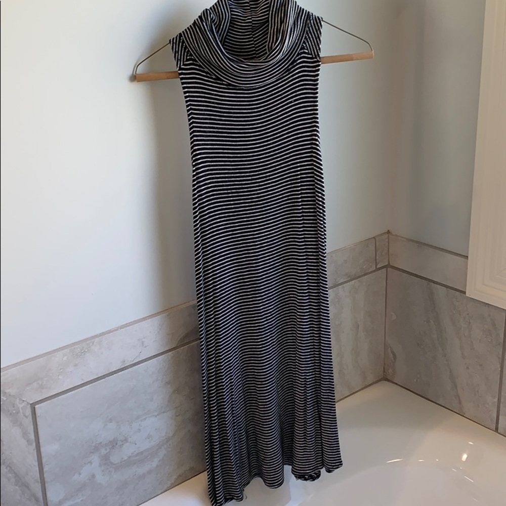 Sleeveless High Neck Striped Dress